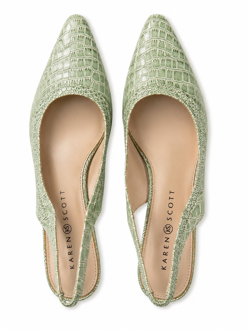 Karen Scott Light Sage Croc-Embossed Slingback Mules